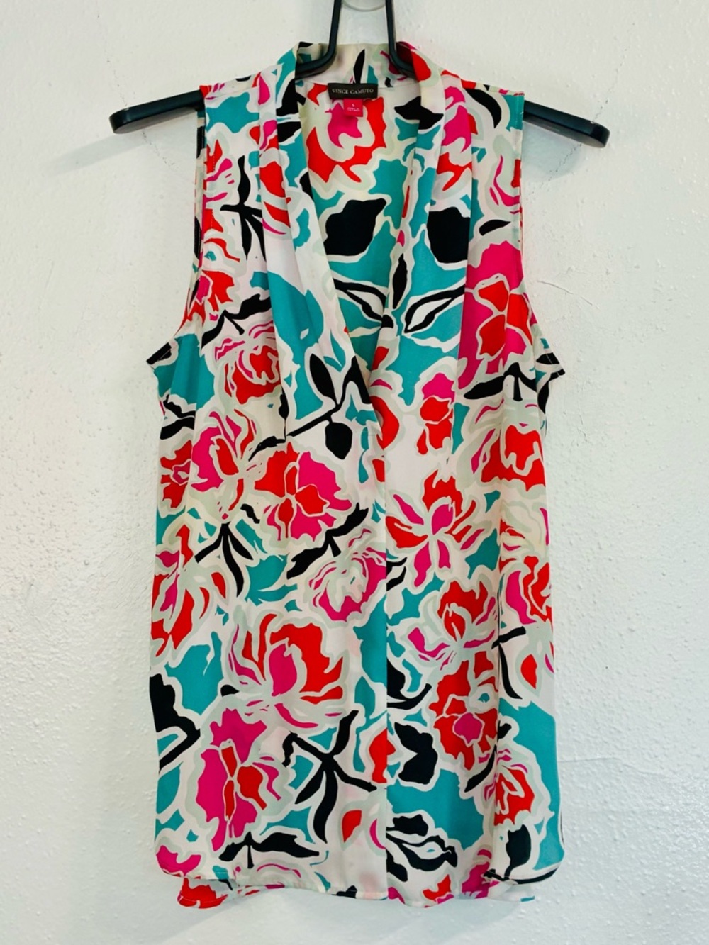 Vince Camuto Floral Print Pleated V-Neck Tank Sz. S